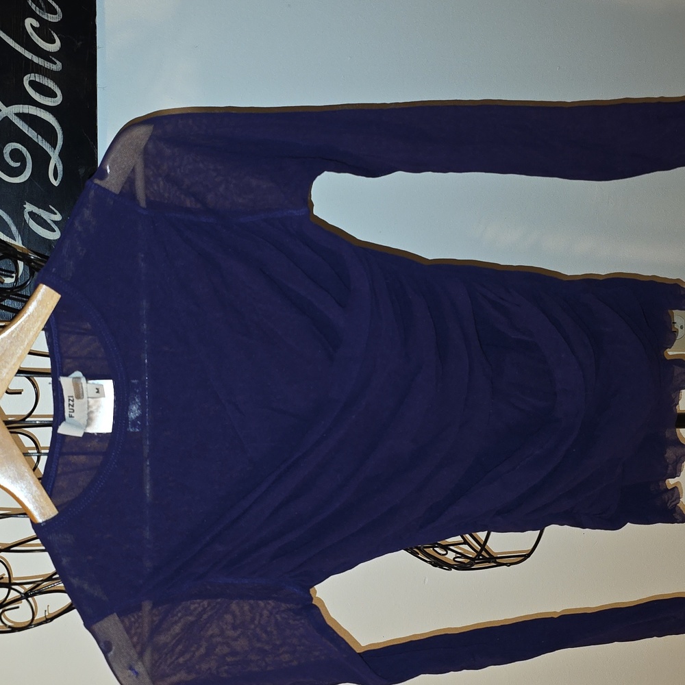 Fuzzi Purple Mesh Top Womens Size Medium Gathered Sides